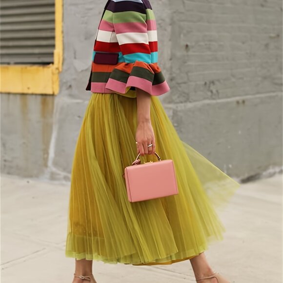 Rainbow Stripe Jacket Lapel Collar Three-quarter Sleeves with Ruffle - Picture 6 of 9